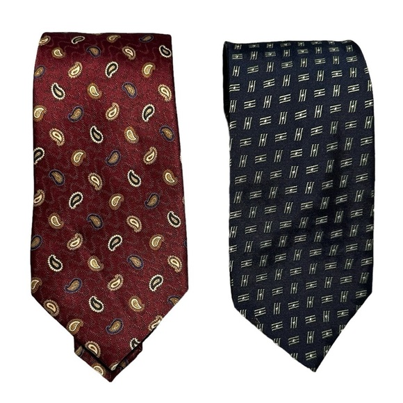 Jos A Bank Two Tie Bundle Red Teardrop & Blue Pistachio Green Geometric 60”x3.5” - Picture 1 of 9